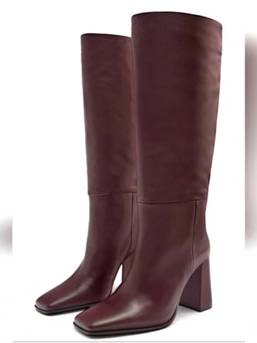 Zara Tall Block Heel Knee Boots - Burgundy